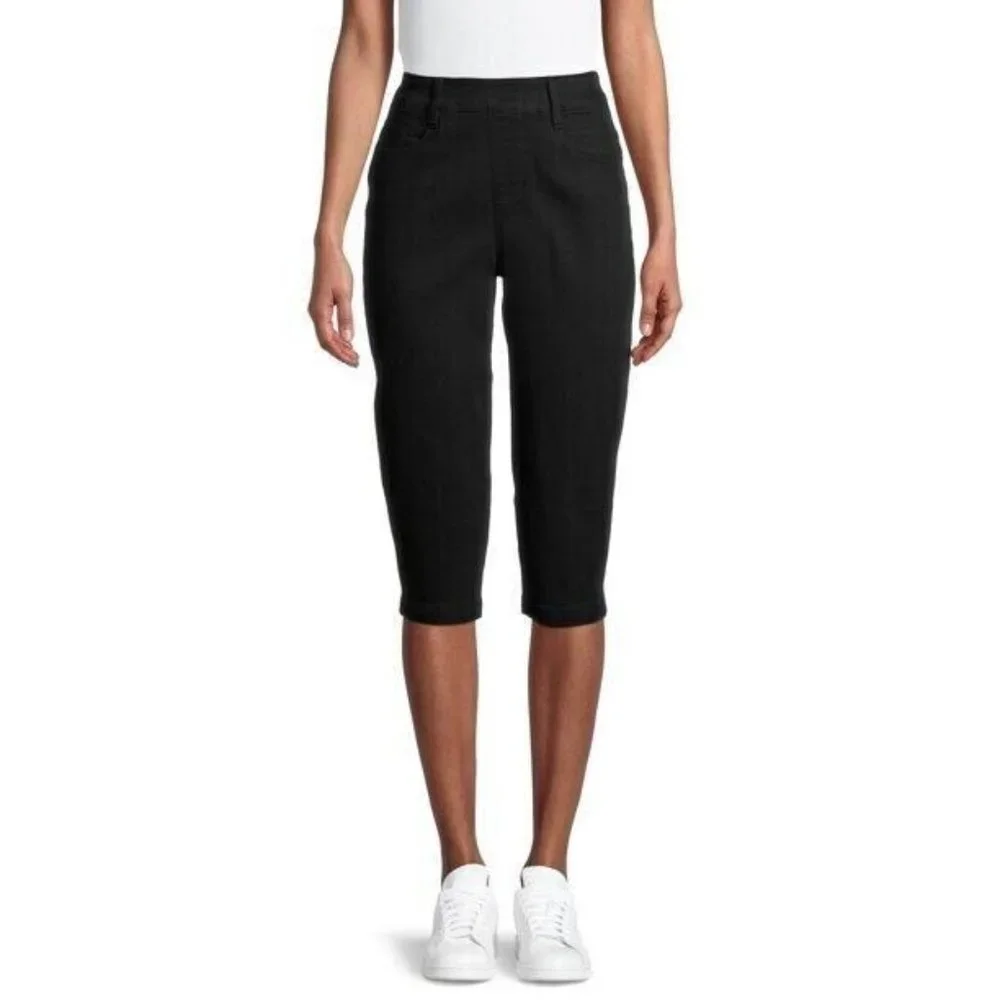 Time and Tru Women's Woven Pull-On Capri Pants High Rise sz (6) Black Soot Denim